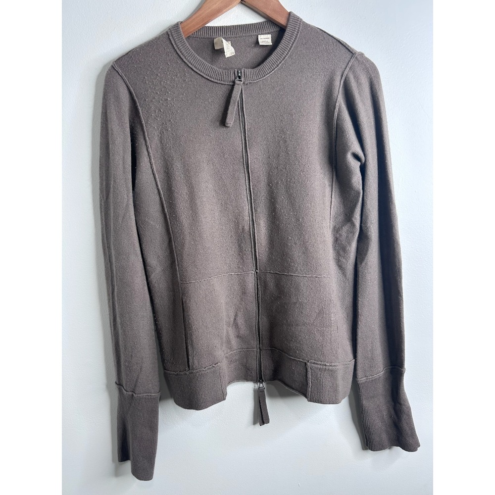 Inhabit Womens Cashmere Full Zip Cardigan Sweater Taupe Brown Sz L Quiet Luxury